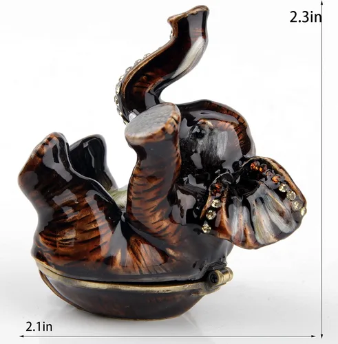 Miniatura 2 de Joyero con diseño de elefante de la suerte caja de joyería con bisagras figura de elefante pequeña con tronco para decoración del hogar regalo