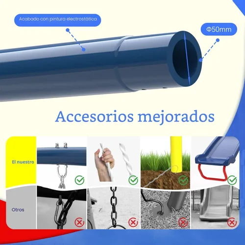 Miniatura 9 de Juego de columpios para patio trasero con soporte, columpio de metal resistente de 440 libras, soporte de columpio para exteriores, contiene 1 Azul