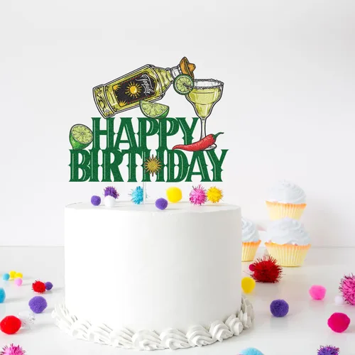 Miniatura 2 de Decoración para tartas de fiesta de cumpleaños de tequila – Suministros de fiesta de Cinco de Mayo para hombres – Taco Bout A Party Cocktail