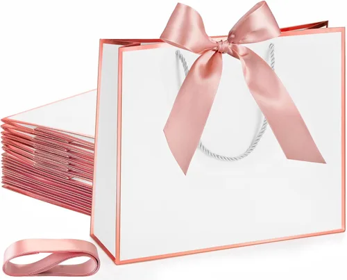 Miniatura 25 de Silkfly Bolsas de regalo de agradecimiento con asa de 12 x 10 x 4 pulgadas, elegante bolsa de regalo de bienvenida con lazo para boda, graduación