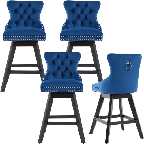 Miniatura 16 de cinkehome Juego de 2 taburetes de bar giratorios de altura de mostrador, taburetes de bar tapizados de terciopelo con respaldo, sillas de bar