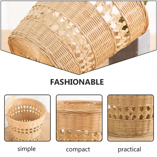 Miniatura 7 de Cabilock Bote de basura de bambú hecho a mano cesta tejida para el hogar basura, cesta de papel, contenedor de basura tejido de estilo rústico