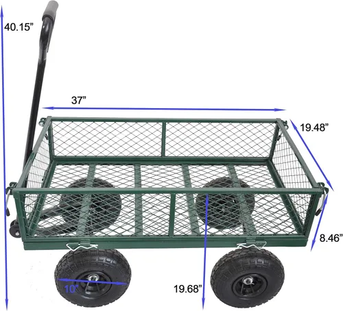 Miniatura 2 de Carro de jardín de acero de malla de capacidad con lados extraíbles se puede utilizar en granjas, almacenes, etc. (verde-2)