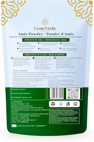 Miniatura 2 de Amla Powder Grosella espinosa india 100% pura y natural Suplemento de hierbas ayurvédicas para el cuidado del cabello, brillo de la piel