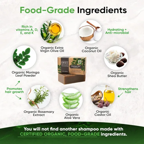 Miniatura 3 de Barra de champú orgánica certificada para cabello seco a normal, romero y moringa para el crecimiento del cabello, aloe y aceite de oliva virgen
