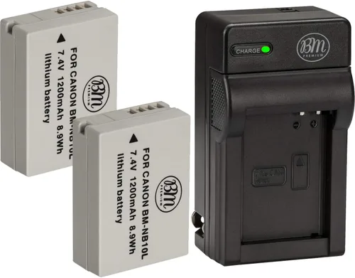 BM Premium Paquete de 2 baterías NB-10L y kit de cargador para cámara digital Canon PowerShot G15, G16, G1X, G3X, SX40 HS, SX40HS, SX50 HS, SX60 HS