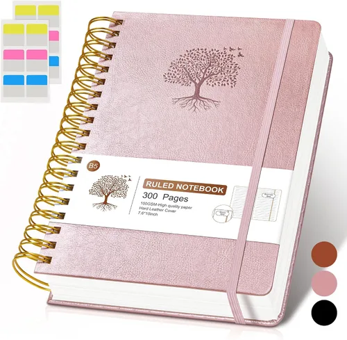 Miniatura 10 de Cuaderno de espiral rayado de 8.5"×11", 300 páginas con tapa dura de cuero, diarios para mujeres y hombres, cuadernos universitarios rayados A4