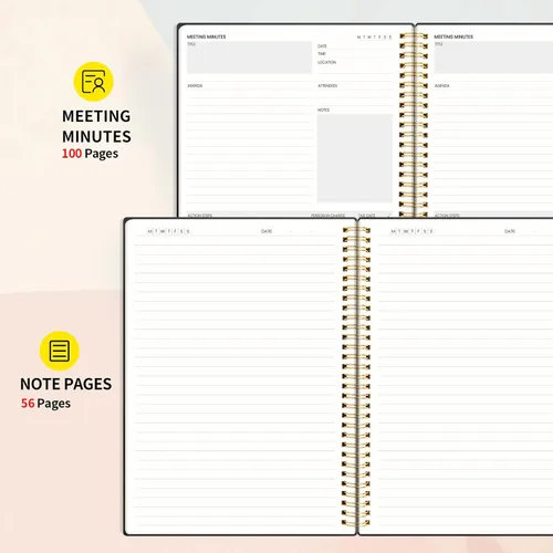 Miniatura 3 de SUNEE Cuaderno de reuniones para el trabajo con pestañas adhesivas, 160 páginas, planificador de proyectos de tamaño A4, agenda de reuniones en Negro