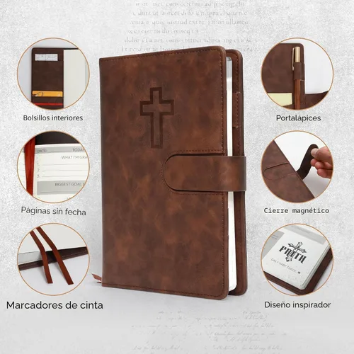 Miniatura 4 de Prazoli - Diario bíblico cristiano de piel, cuaderno de estudio de las escrituras, agenda, devocional diario, sin fecha, regalos religiosos