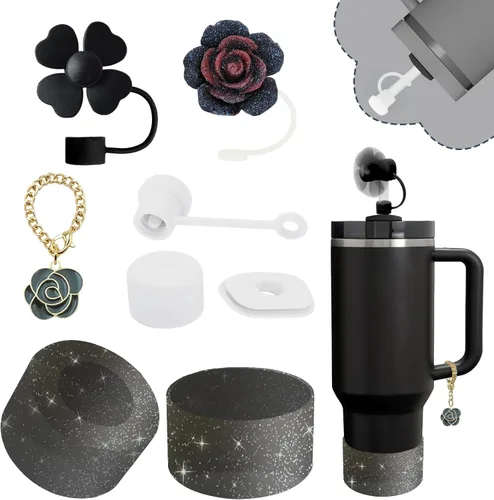 Miniatura 9 de Conjunto de accesorios para taza Stanley, incluye 2 piezas de cubierta de pajita de 0.4 pulgadas, 1 tapón antiderrame de silicona, 1 lindo encanto
