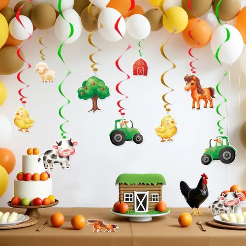Miniatura 5 de WERNNSAI Decoraciones Colgantes de Remolino de Animales de Granja - 16 Piezas de Remolinos Colgantes de Papel de Aluminio para Techo, Suministros