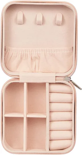 Miniatura 6 de LETURE Joyero pequeño de piel sintética, estuche portátil de viaje para anillos, colgantes, aretes, collares, organizador de pulseras, cajas