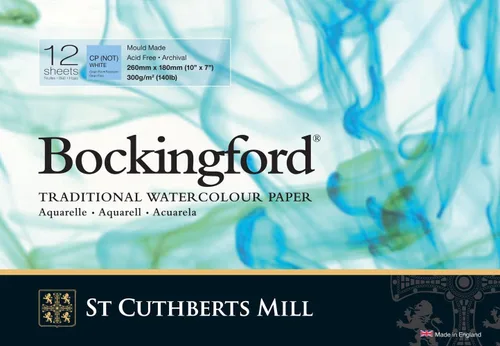 St. Cuthberts Mill Bockingford - Bloc de papel de acuarela de 10 x 7 pulgadas para artistas, 12 hojas de papel de acuarela de prensa fría de 140