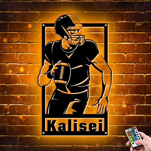 Miniatura 5 de Letrero de metal personalizado para jugador de fútbol con luz LED, nombre y número personalizado, arte de pared de fútbol, letrero de neón