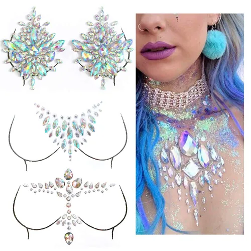 Miniatura 5 de 1 unids Mama Joya Decoración Rhinestone Pecho Pegatina Temporal Tatuaje Cuerpo Pegatinas Flash Mama Diamante Adhesivo Pegatinas para Mujer Festival