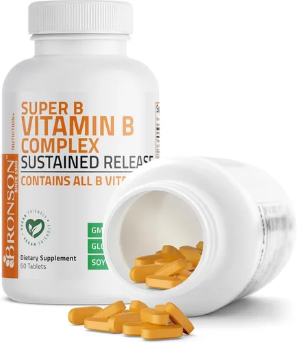 Miniatura 4 de Bronson Complejo de vitamina B Super B de liberación lenta sostenida (vitamina B1, B2, B3, B6, B9 - ácido fólico, B12) contiene todas las vitaminas