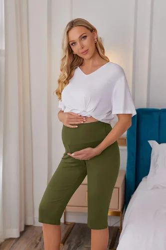 Miniatura 4 de Ekouaer Pantalones cortos de maternidad para mujer, pantalones capri de maternidad, pantalones cortos de yoga, pantalones cortos para embarazo