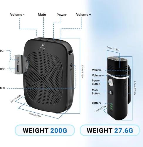 Miniatura 7 de Amplificador de voz Bluetooth con micrófono inalámbrico de solapa Lavalier para profesores, micrófono de clip de altavoz portátil, mini megáfono