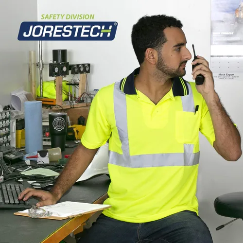 Miniatura 5 de JORESTECH Polo de alta visibilidad, ANSI clase 2, ropa de trabajo de seguridad, tela Birdseye con cinta reflectante Amarillo