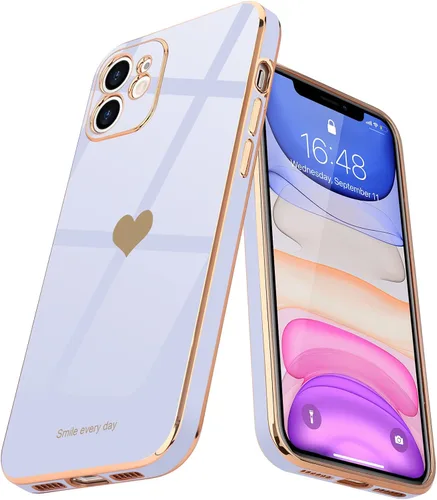 Miniatura 9 de Teageo Funda compatible con iPhone 11 para mujeres y niñas, lindo diseño de corazón de amor, lujoso brillante plateado, cubierta trasera suave, Azul