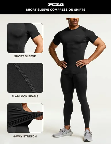 Miniatura 5 de TSLA - Paquetes de 1 o 3 camisetas de compresión para hombre, FPU 50+, de secado rápido, de manga corta, camiseta de entrenamiento atlético