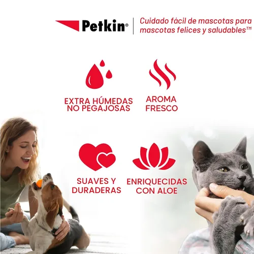 Miniatura 5 de Petkin Toallitas para mascotas para perros y gatos, 100 toallitas grandes – Elimina la suciedad y el olor como lavarse las manos – Limpia orejas