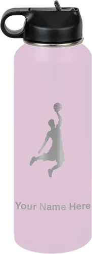 Miniatura 76 de LaserGram Botella de agua personalizada, hombre haciendo slam dunk de baloncesto, de acero inoxidable, de doble pared con aislamiento al vacío