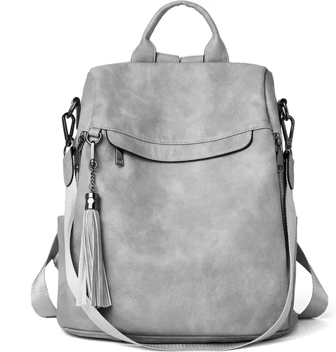 Miniatura 8 de Bromen - Mochila tipo bolso de mano de piel antirrobo para mujer a la moda, Beige floral, L