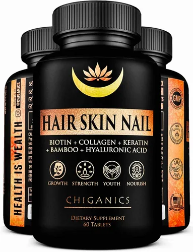 10 potentes vitaminas para el crecimiento de la piel y las uñas infundidas con queratina + colágeno + sílice para un cabello vibrante, biotina extra