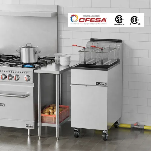 Miniatura 7 de EGGKITPO Freidora de gas propano líquido de 70 libras, con certificación CSA, freidora comercial con 2 cestas y drenaje de aceite, 5 tubos