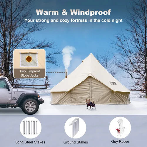 Miniatura 7 de Happybuy Tienda de campaña de lona – 4 estaciones transpirable 100% algodón lona Yurt – con estufa Jack, tienda de campaña glamping de lujo