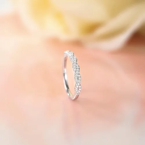 Miniatura 2 de EAMTI Anillo de boda de plata de ley 925 para mujer, circonita cúbica, cuerda trenzada, media eternidad, talla 3-13, Metal, Zirconia cúbica