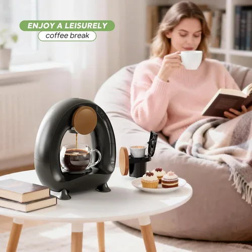 Miniatura 6 de Cafetera de una sola porción 2 en 1, cafetera rápida de 1400 W para cápsulas K-Cup y café molido, cafetera americana y de té de un solo toque con 2