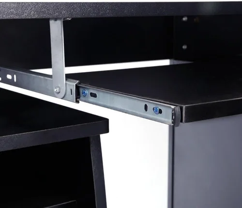 Miniatura 6 de Escritorio para computadora con estante con cajón, bandeja extraíble para teclado, escritorio de oficina en casa de almacenamiento grande de 43