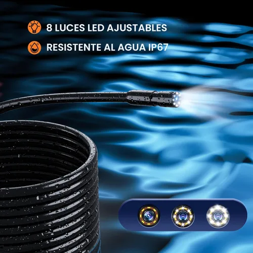 Miniatura 6 de Daxiongmao Cámara de boroscopio HD 1080P, endoscopio impermeable IP67 con 8 luces LED ajustables, cámara de serpiente semirrígida de 16.5 pies