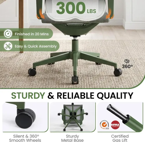 Miniatura 6 de LuxErgo Silla de oficina ergonómica de malla, silla de escritorio con respaldo medio con soporte lumbar y reposabrazos, altura ajustable, reclinable