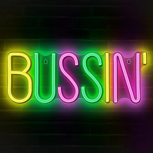 Lumoonosity Letrero de neón Bussin - Luces de neón LED de Meme Bussin para jugadores/streamers/influencers – Letras de neón LED modernas y geniales