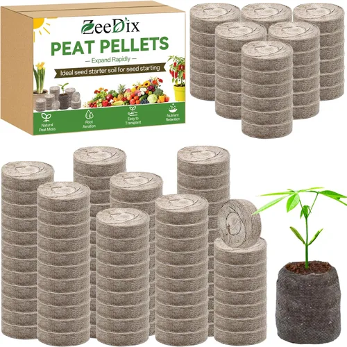Miniatura 7 de ZeeDix 55 unidades de 1.181 in de fibra comprimida de pellets de turba, iniciadores de semillas de plantas de suelo, tapones de vivero, paleta, 300