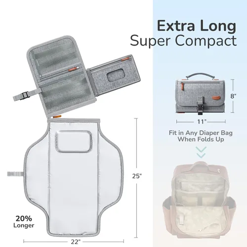 Miniatura 3 de Alatino Cambiador de pañales portátil para bebé, cambiador de viaje desmontable con bolsillo para toallitas para bebés, regalos para baby shower