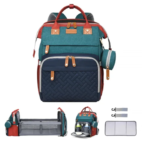Miniatura 8 de Bolsa de pañales con cambiador, mochila para pañales, bolsa de pañales de viaje 7 en 1, bolsa para mamá con puerto de carga USB (rosa-gris)