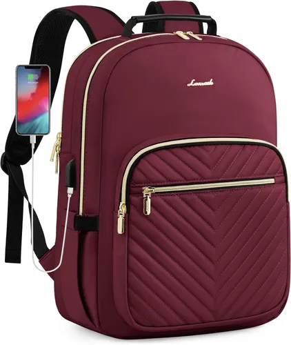 Miniatura 30 de LOVEVOOK Mochila para laptop para mujer, elegante mochila acolchada para viajes de negocios, trabajo, bolsa para computadora, con puerto USB
