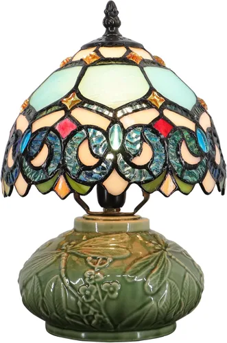 Miniatura 11 de Lámpara pequeña Tiffany de mesa con forma de hongo, mini vitral, luz de escritorio, memoria, condolencias, lámpara de cerámica, 8 x 11 pulgadas