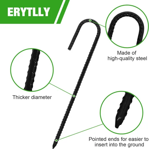 Miniatura 3 de ERYTLLY Estacas de Varilla Corrugada de 12 Pulgadas con Gancho en J, Estacas de Metal Galvanizado Resistente para Suelo, Barril, Carpa, Juego