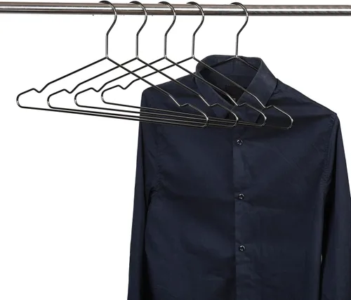 Miniatura 6 de Percha de metal negro plateado de 17 pulgadas, paquete de 20 unidades, 0.157 pulgadas (0.157 in) resistente para camisola y pantalones, colgador