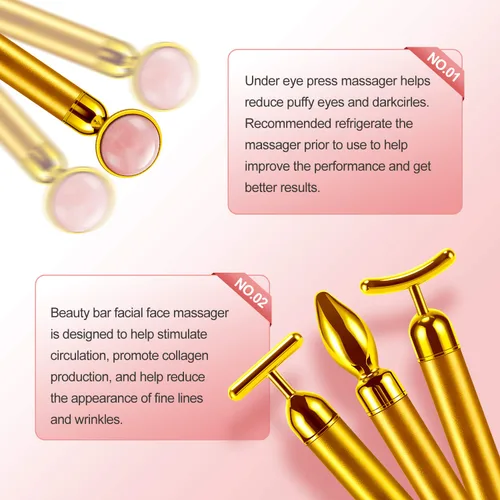 Miniatura 7 de Rodillo masajeador facial 4 en 1, rodillo de cara de oro de 24 quilates, masaje de nariz para masaje facial facial, herramientas para el cuidado