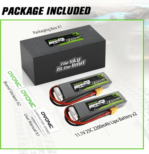Miniatura 6 de OVONIC 3S Lipo Battery 25C 2200mAh 11.1V Lipo Batería con conector XT60 para avión RC helicóptero cuadricóptero RC coche, camión, barco (2 paquetes)