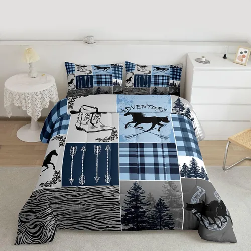 Miniatura 49 de Juego de edredón de oso y ciervo, tamaño individual, ropa de cama de animales salvajes de caza, colcha rústica de cabaña, casa de campo, cuadros