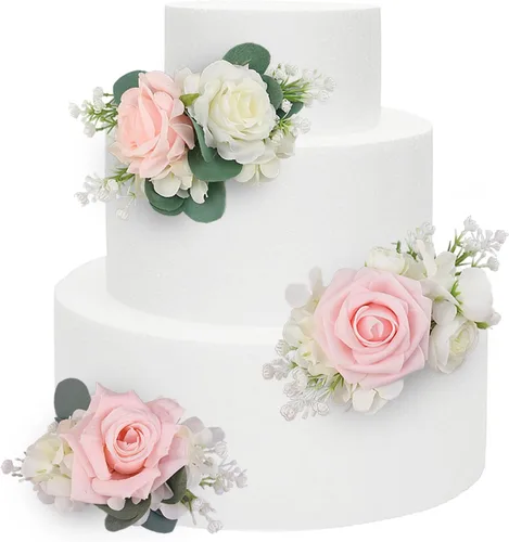 Miniatura 17 de Rinlong 3 piezas de decoración de pastel de flores azules para bebé, decoraciones de pastel, topper de pastel para boda, decoración de pastel