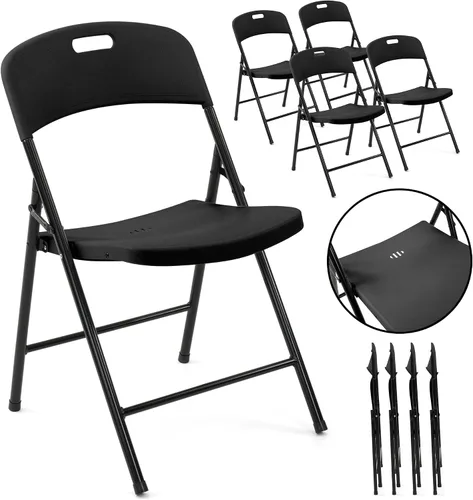 Miniatura 5 de Sillas plegables de plástico creativas (paquete de 4) – Sillas plegables portátiles y ligeras para interiores y exteriores, marco de acero utilizado