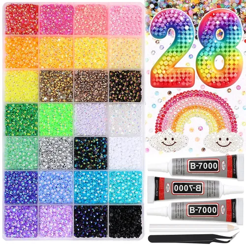Miniatura 10 de FULZTEY Kit de diamantes de imitación de resina para deslumbrar 24 colores, gemas de uñas de parte trasera plana de 0.118 pulgadas (0.118 in), gema